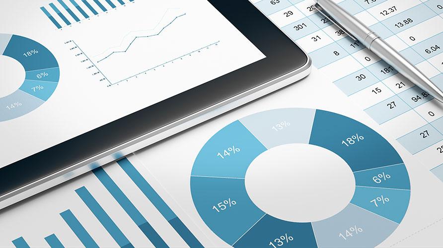 Tablet and pie chart