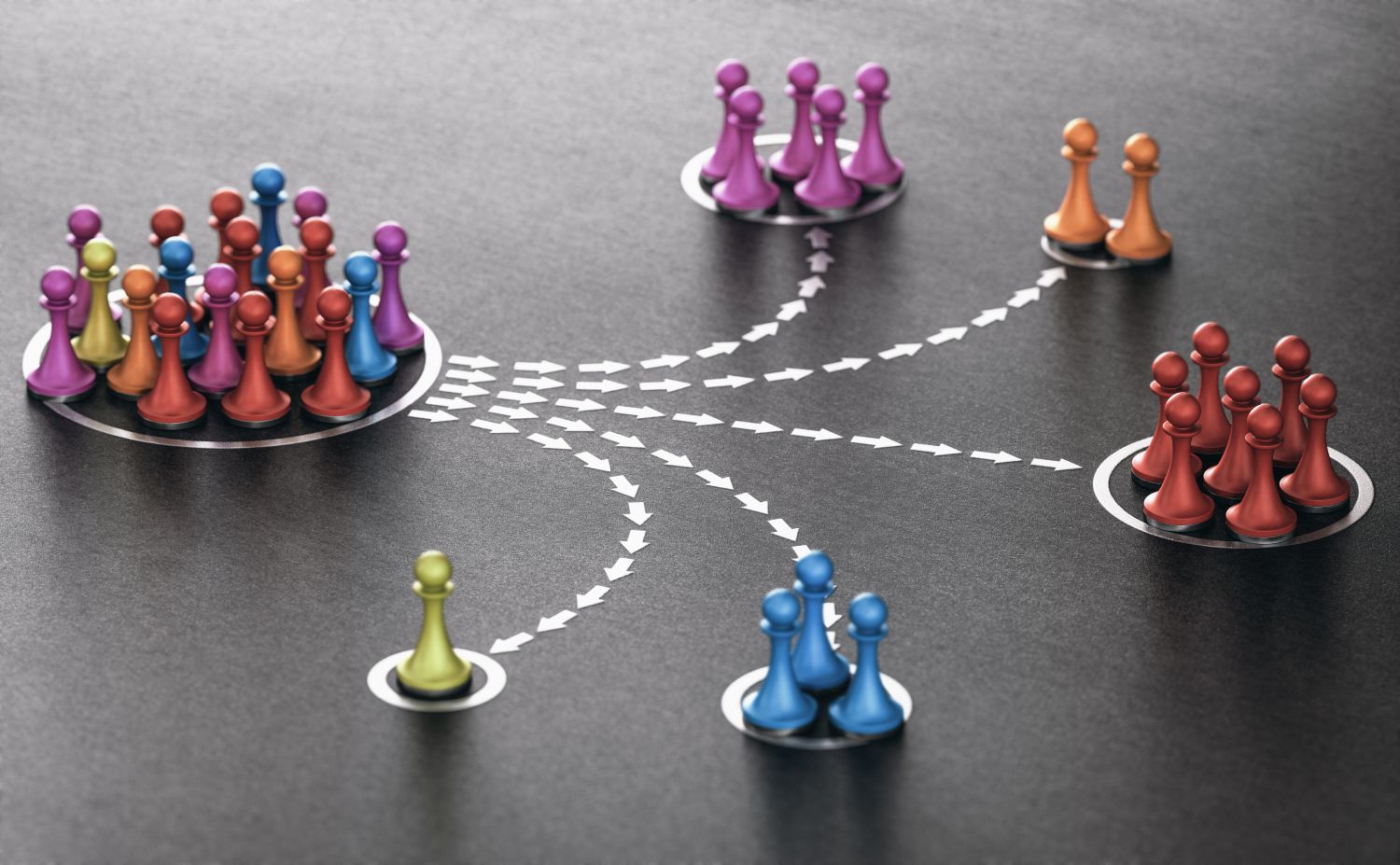 coloured game pieces in circles